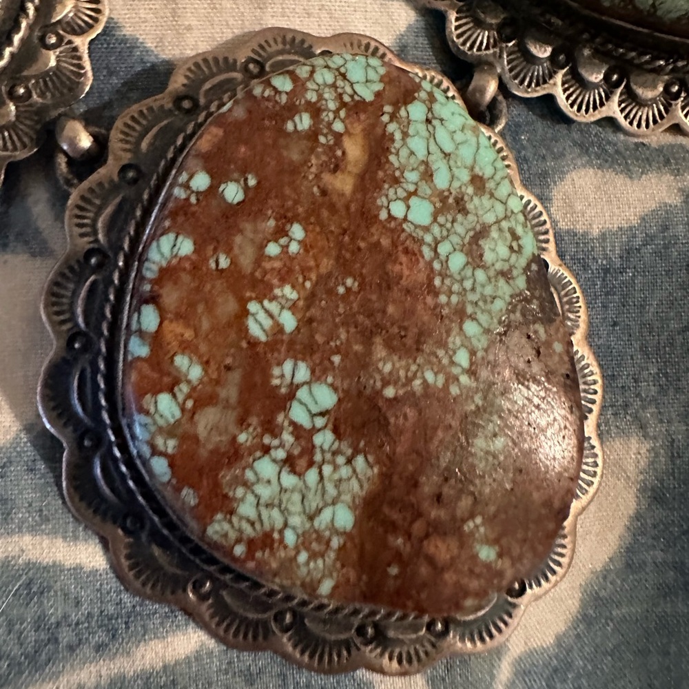 Turquoise #8 giant sterling  silver signed statement necklace squash Rodeo NFR - Picture 6 of 16